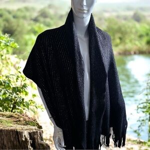 ❄️ 50% off winter black silver metallic striped fringe wrap scarf wrap